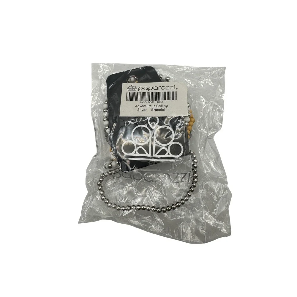 Paparazzi Adventure is Calling Silver Grey Yellow Beaded Stretch Bracelet Set - Picture 3 of 3